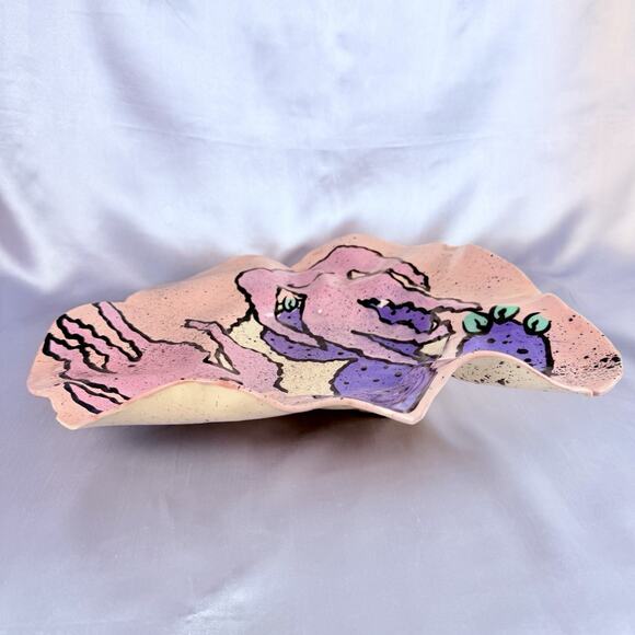 VTG Studio Art Pottery Abstract Pink MONSTERS Bowl 13” Modern 1980s Babat - Picture 14 of 15